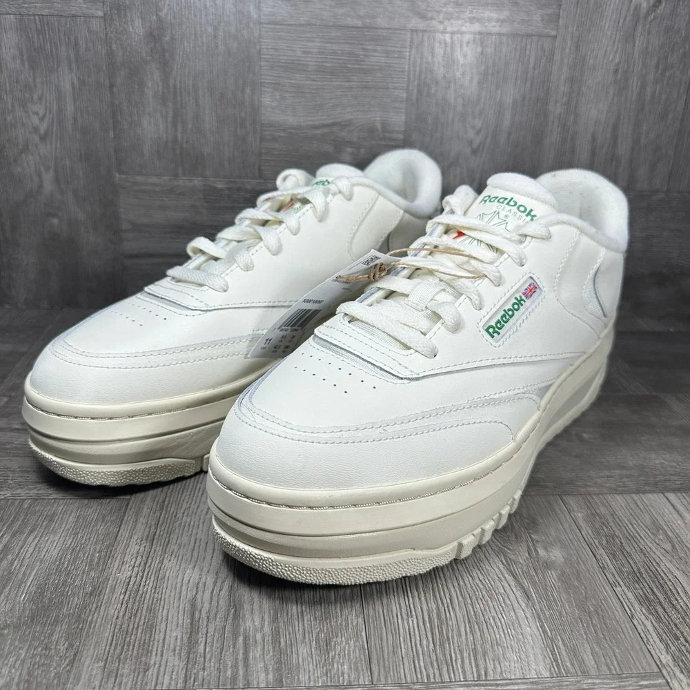 Reebok Club C Extra Women 11 Chalk White Green Platform Leather Chunky NEW